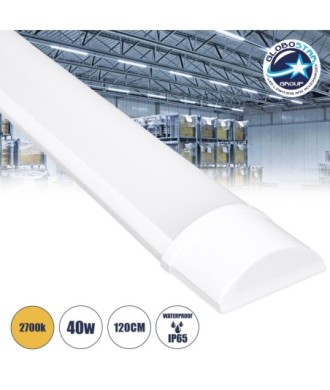 GloboStar® 60160 LED Γραμμικό Βιομηχανικό Φωτιστικό Tri-Proof 120cm 40W 3648lm 120° AC 220-240V Αδιάβροχο IP65 Μ120 x Π7.5 x Υ2.5cm Θερμό Λευκό 2700K - 2 Χρόνια Εγγύηση